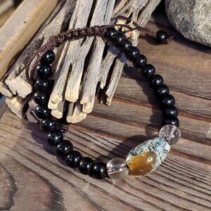 Tibetan Moss Agate Black Beads Gemstone Bracelet